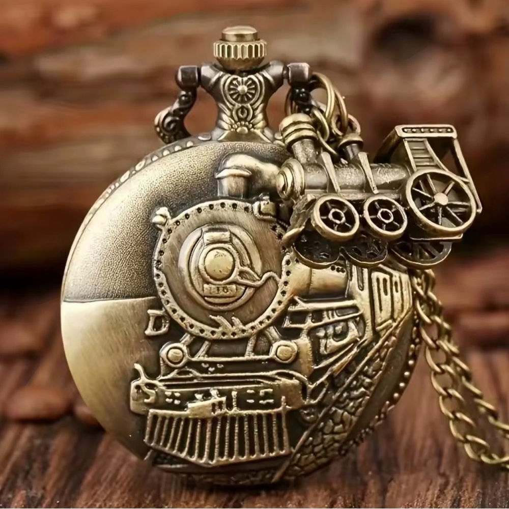 Vintage Classic Steampunk Train Quartz Pocket Watch